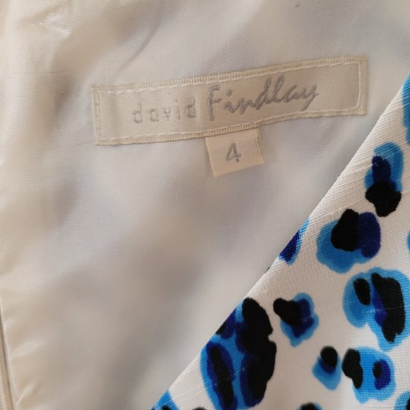 David Findlay White with Blue Leopard Print Sleeveless Dress US 4 - Picture 2 of 9